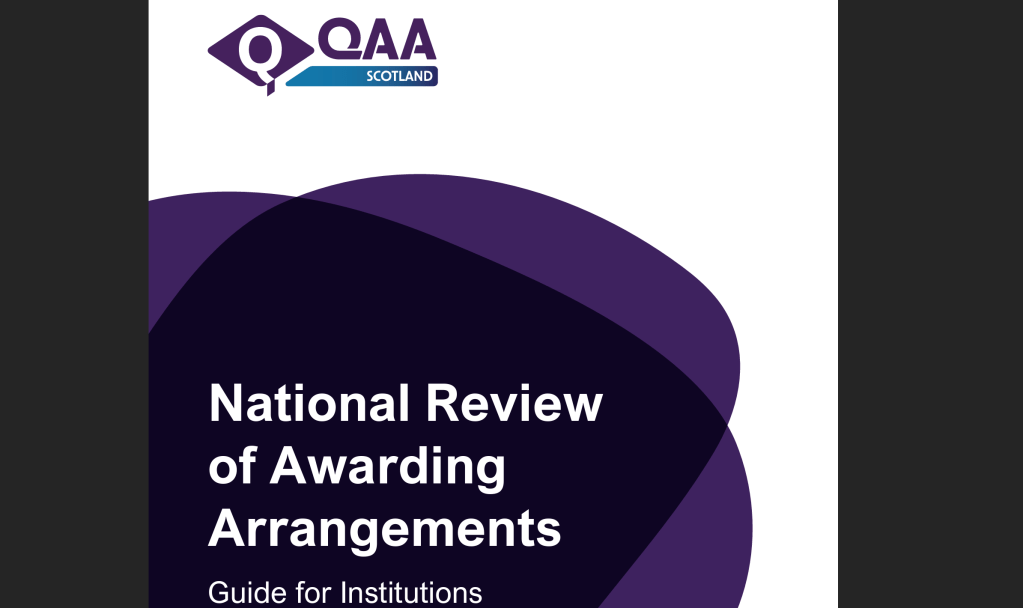 Cover of QAA Scotland report on its National Review of Awarding Institutions - Guide for Institutions.