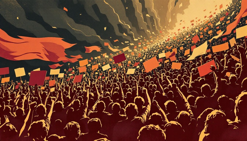 Gathering of a revolutionary crowd.